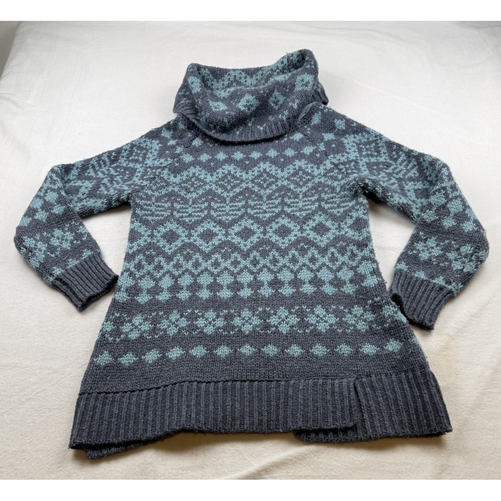 Ruff Hewn Blue Fair Isle cowl neck sweater tunic Size M
